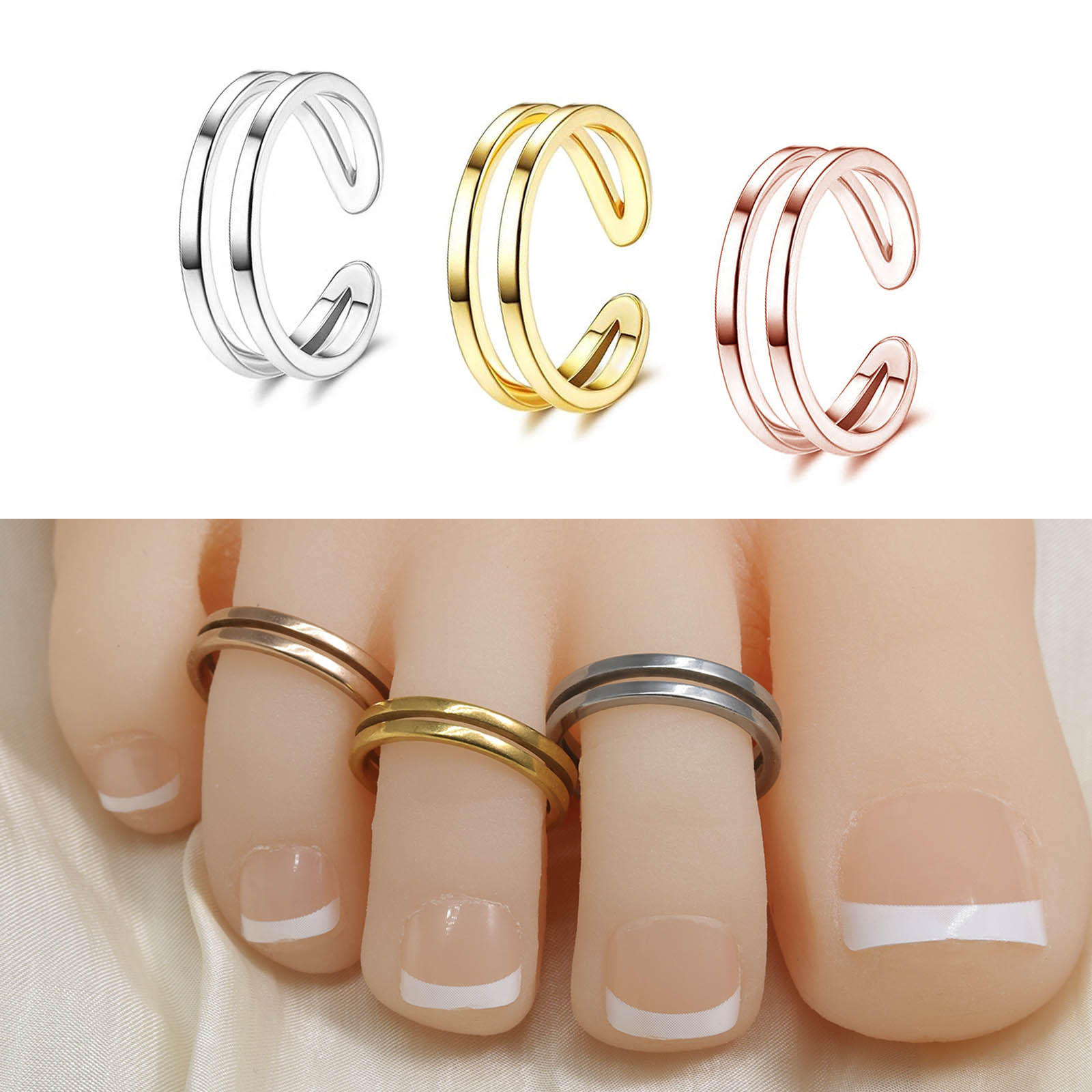 Body Jewelry Rings - Bague d'orteil ajustable double couche en