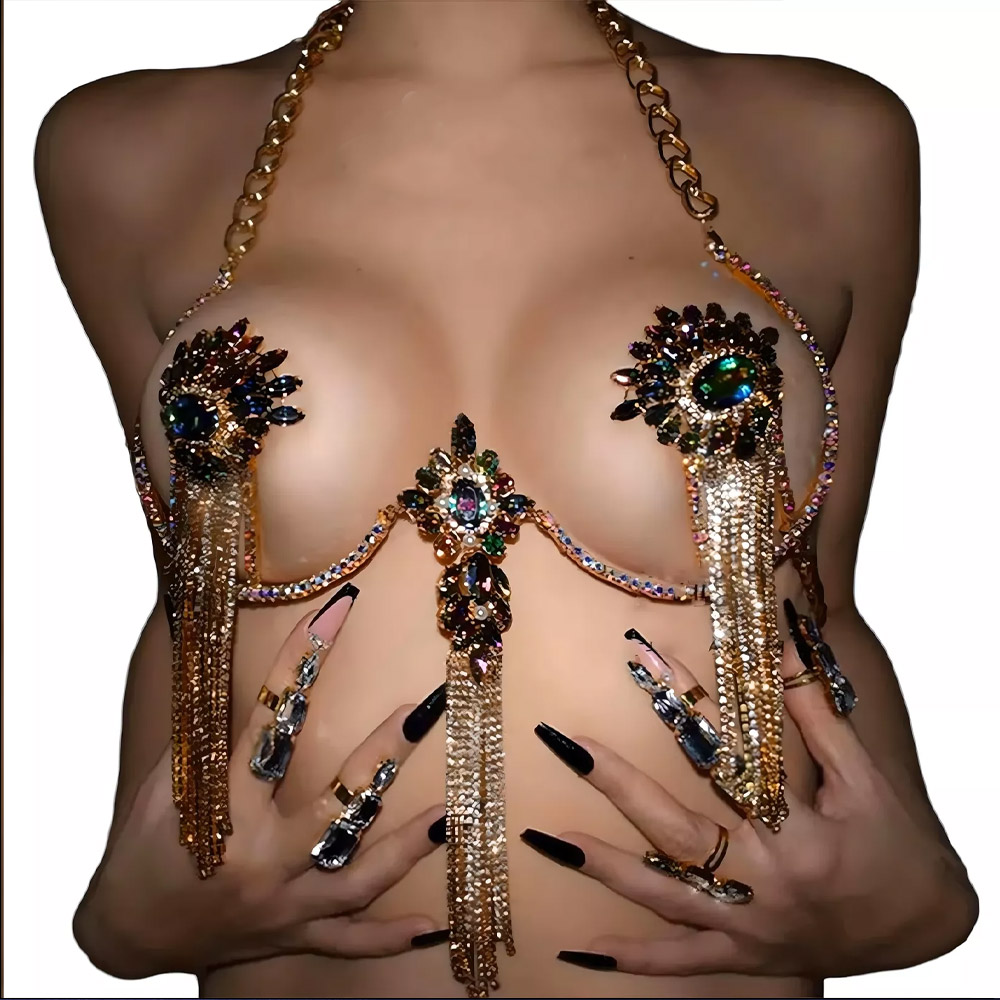 Body Jewelry Nipple Chain - Collier chaîne de poitrine en cristal