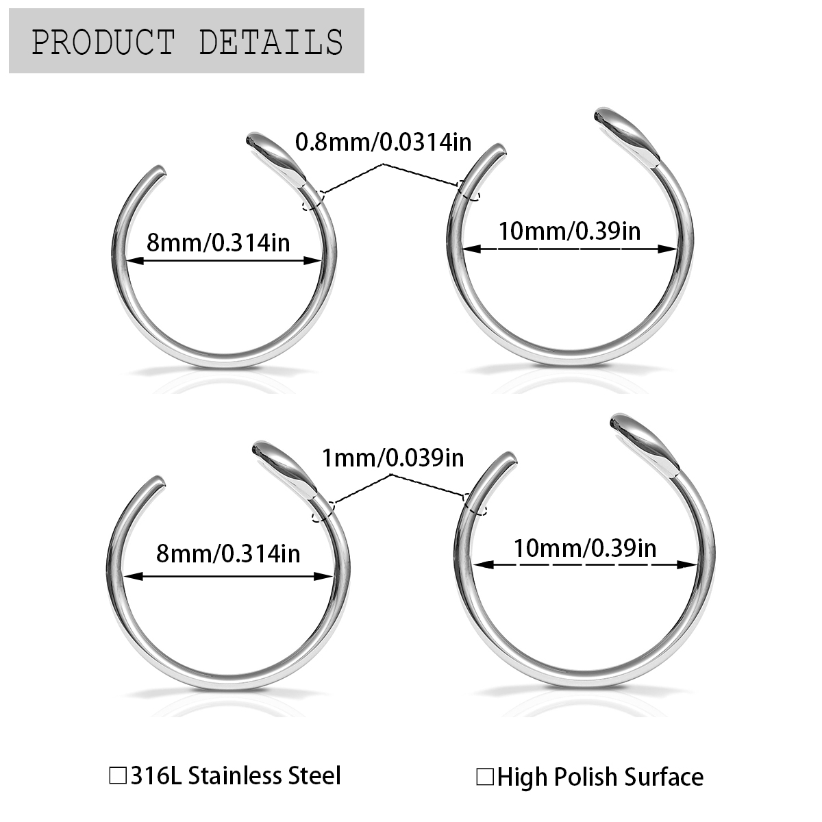 2 Pièces Anneau de nez en acie - Body Jewelry Metal Types avis et prix